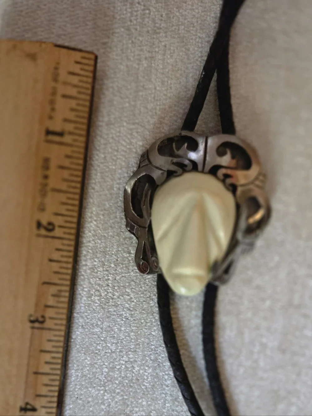 Stunning Vintage TAXCO  Silver Aztec Motif  Bolo  Black Cord/ Stone Tips